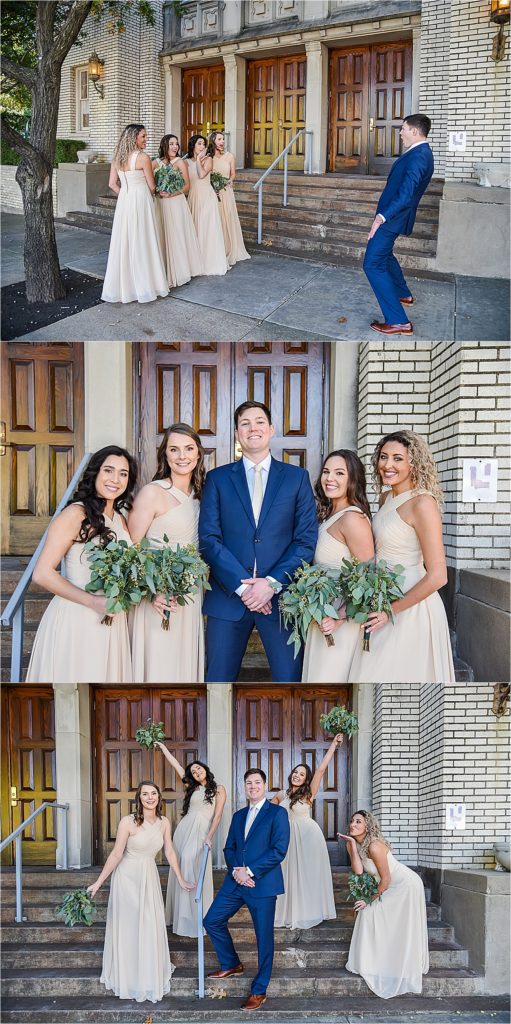 Groom with the bridesmaids at dallas church