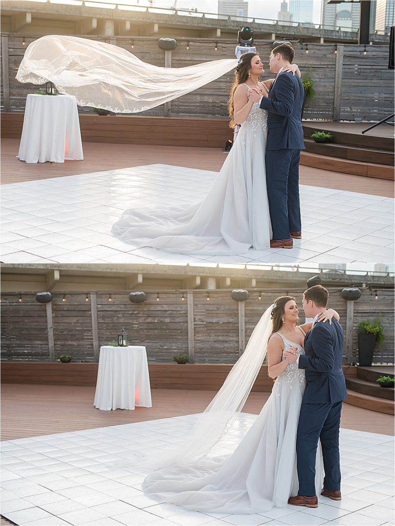 Bride and Groom on rooftop at 2616 Commerce Event Center
