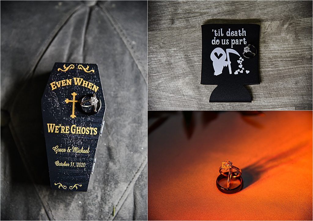 Halloween themed wedding ring shots