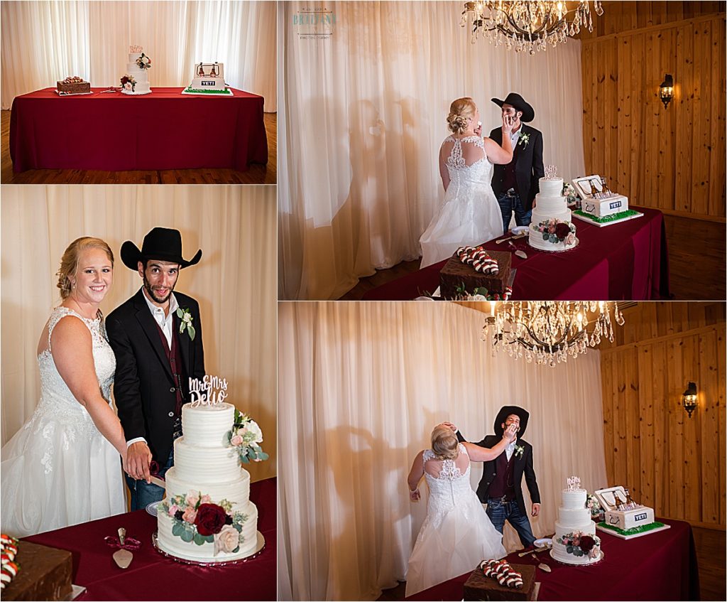 Bride and groom cutting the cake 