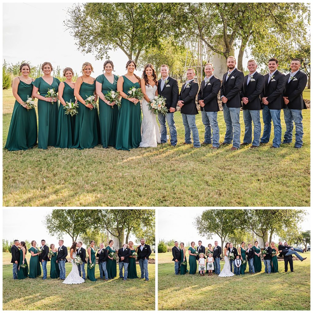 full wedding party photos at Barn at Wolf Ridge Farms in Gainesville, TX 