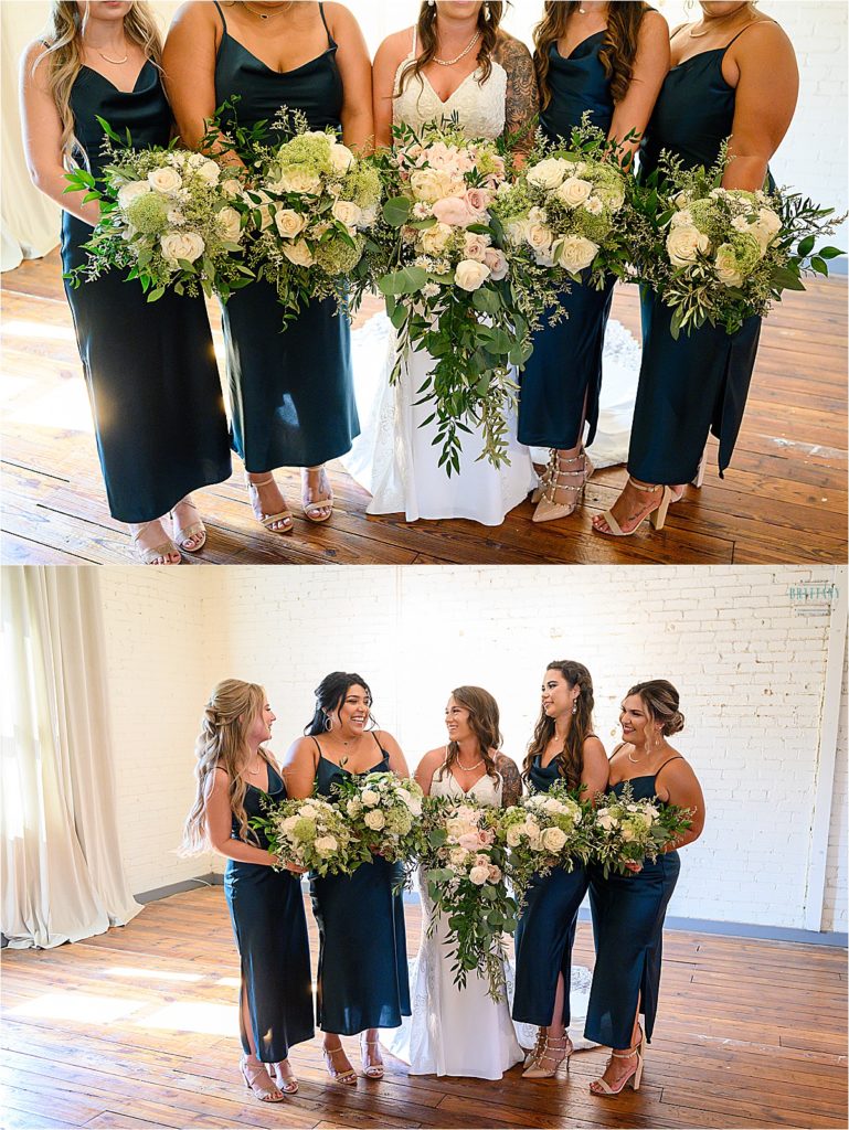 Bride and Bridesmaid photos at The Brik with Teri's Floral flowers