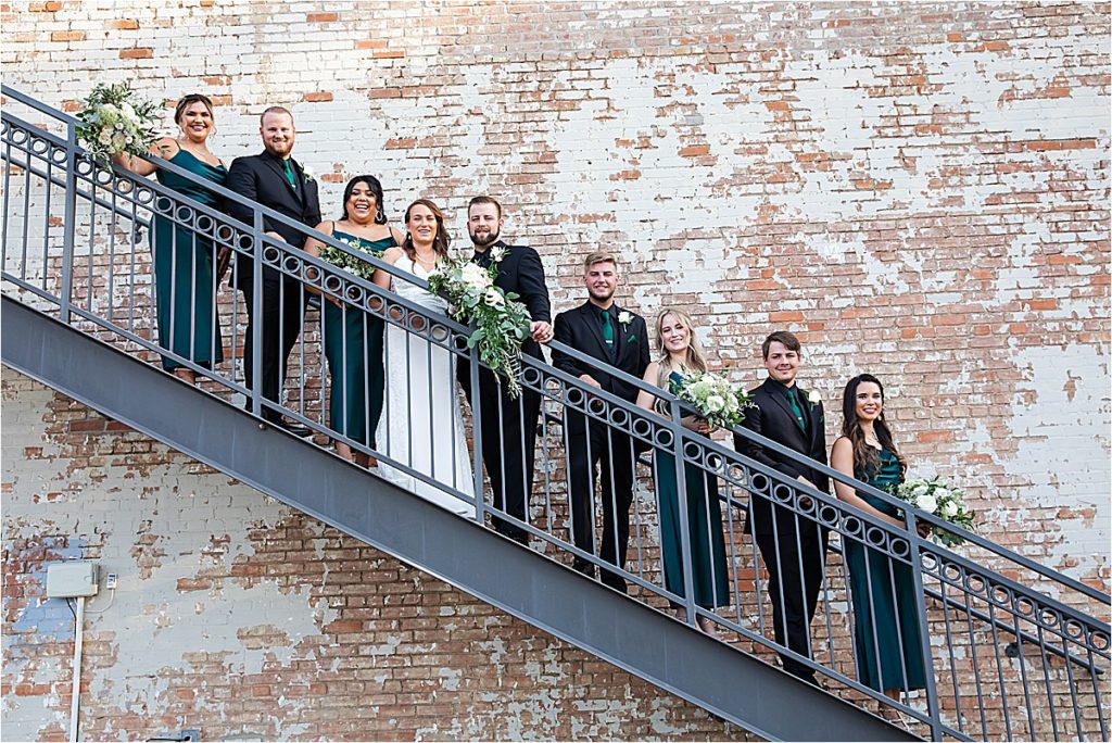 Wedding party at Brik on stairs