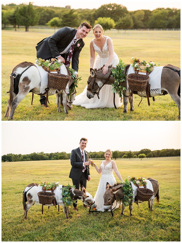 Bride and groom with beer burros 