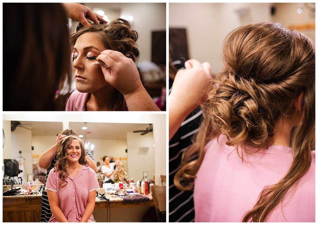 Bride getting hair and makeup done at The Ranch 