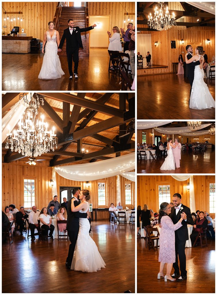 bride and groom entering reception, first dance and parent dances