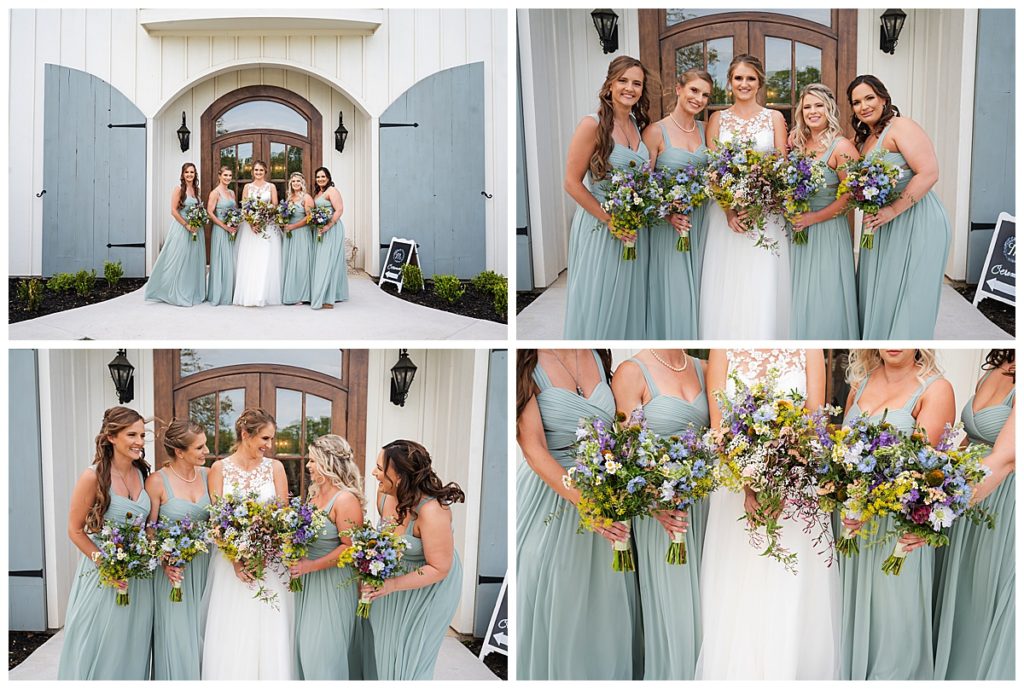 Bride and bridesmaids with wildflowers 