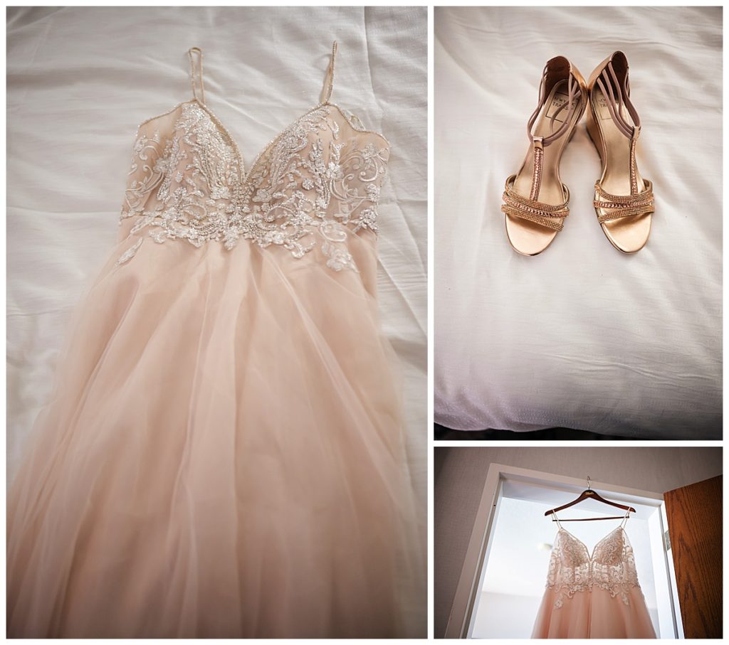 bride's dress and shoes 