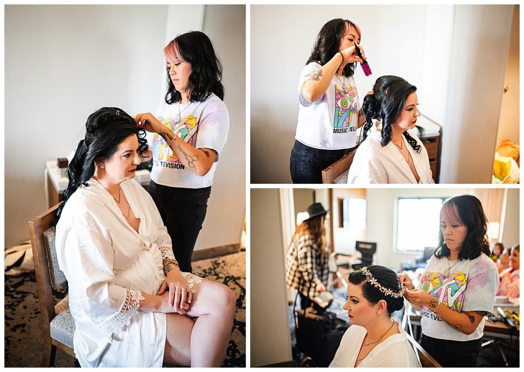 bride getting hair done 