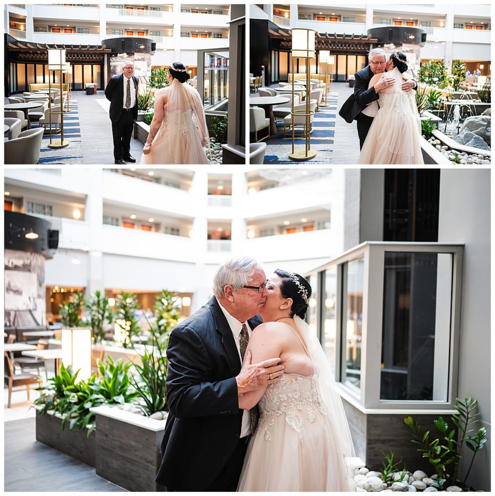 bride first look with dad 