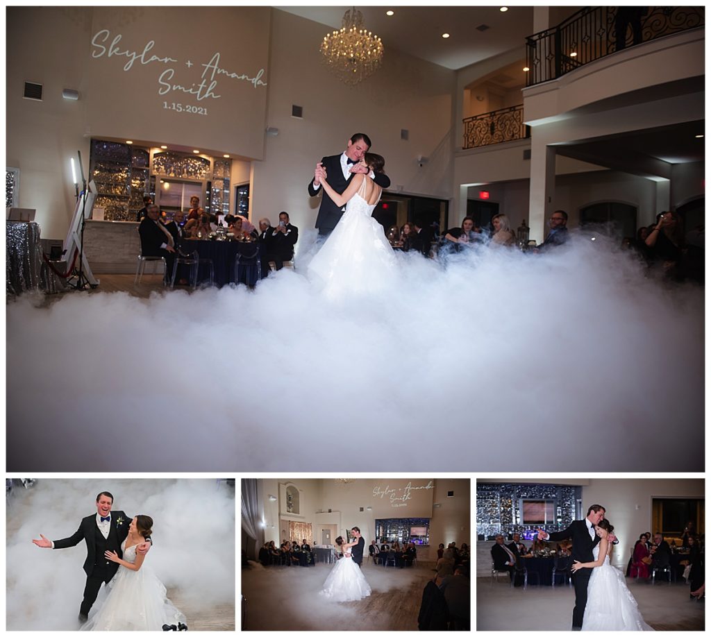 First dance and dancing on the clouds at Knotting HIll wedding venue. 