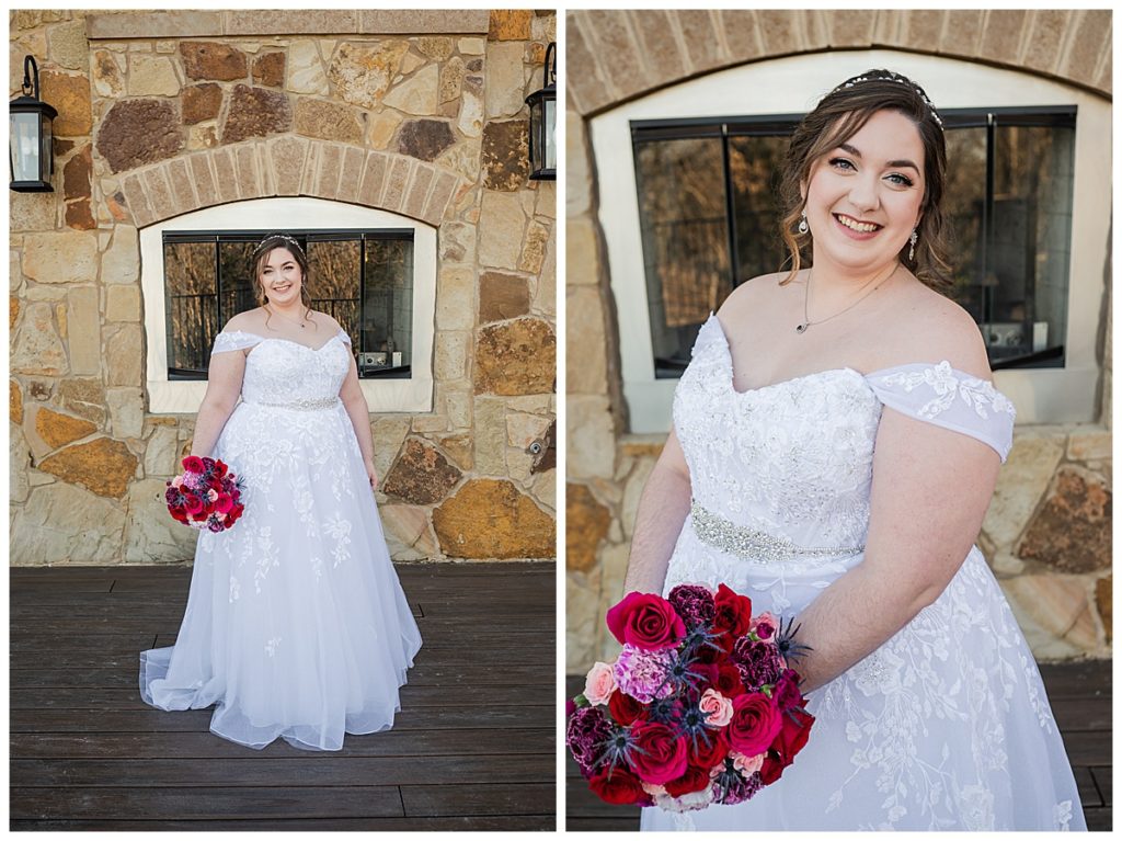 bridal session on the back porch at The Lodge Denton