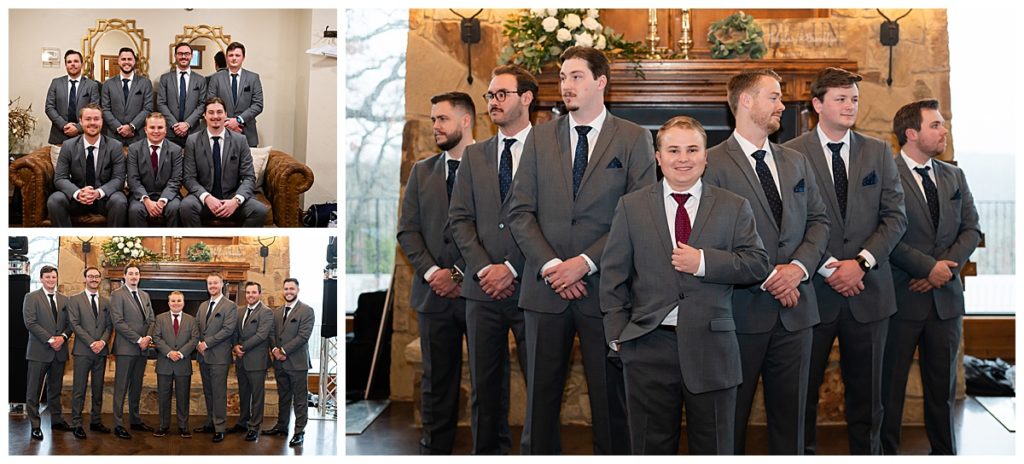 Groomsmen in gray suits at The Lodge Denton