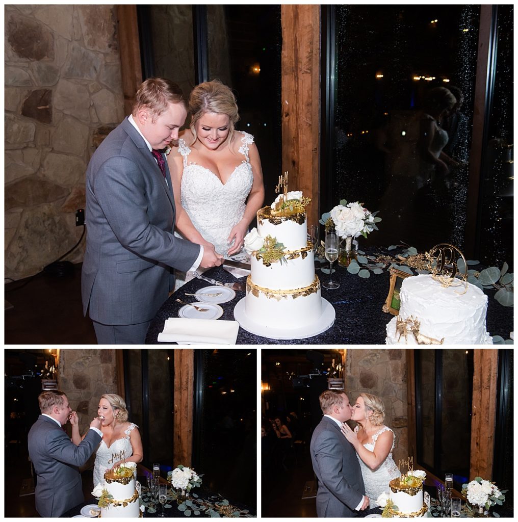 Bride and Groom cutting the cake at The Lodge 