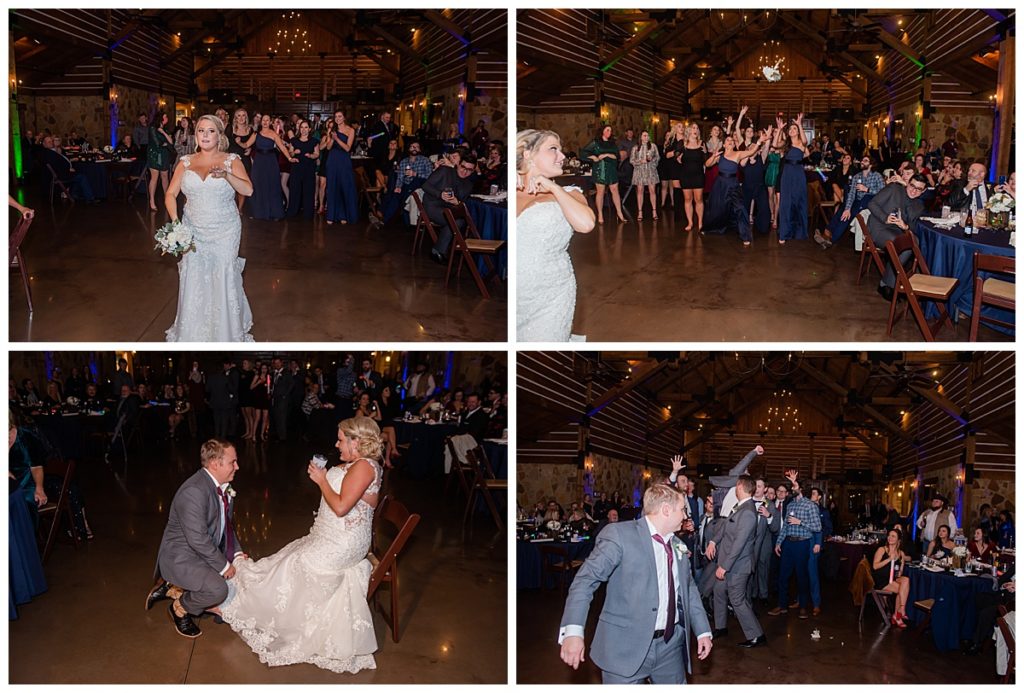 Bouquet and garter toss at the Lodge 