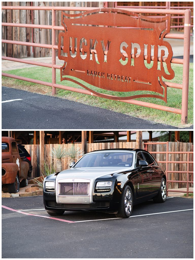 Lucky Spur Ranch sign and a Rolls Royce