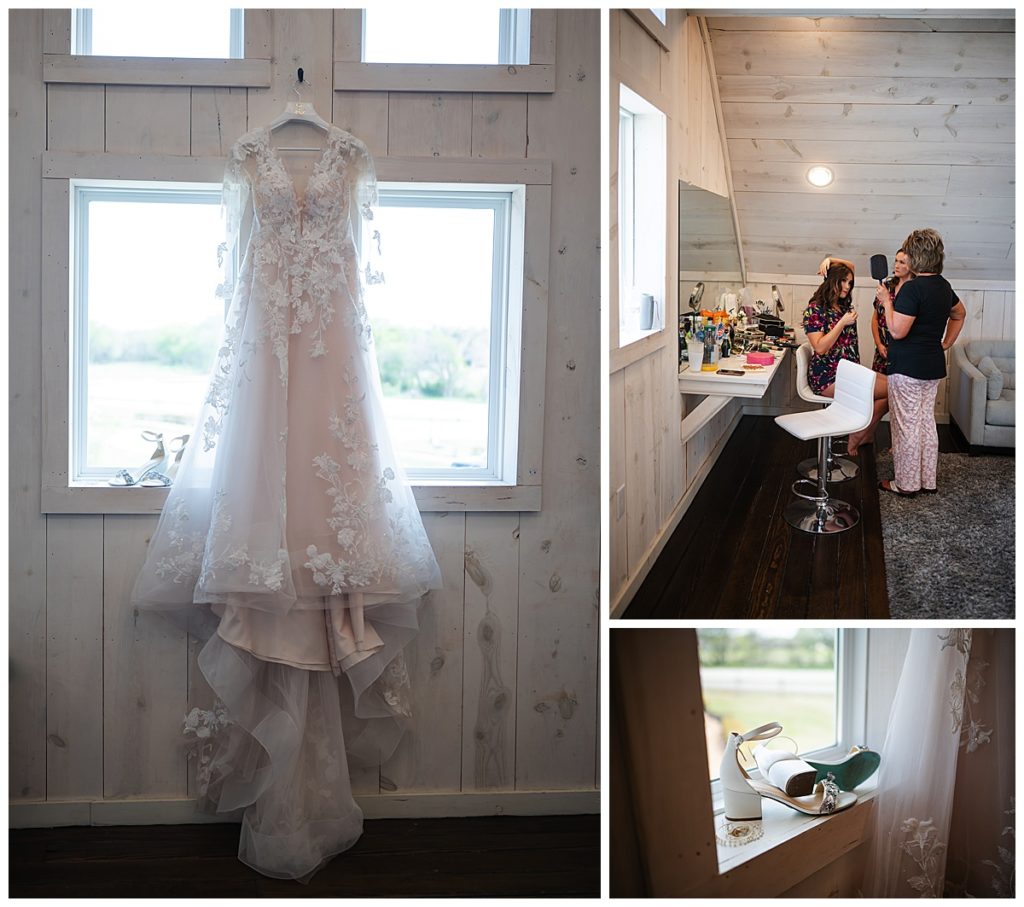 Bride's dress, shoes, and getting ready photos at One Preston