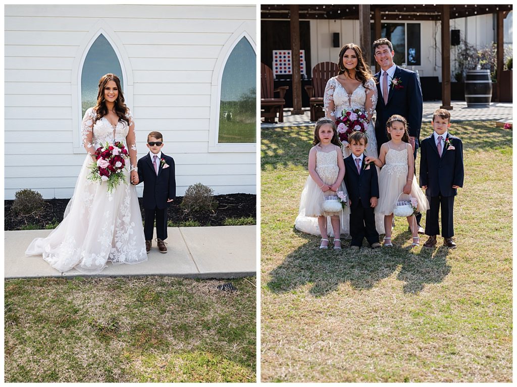 Flower girls and ring bearers with the bride and groom