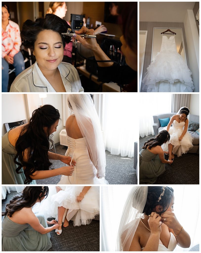 Bride getting ready photos at the Marriott