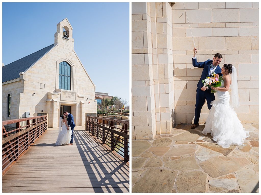 Bride and groom wedding photos at River Walk Chapel
