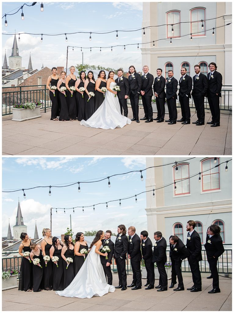 Wedding party photos on the patio at Riverview Room Wedding venue