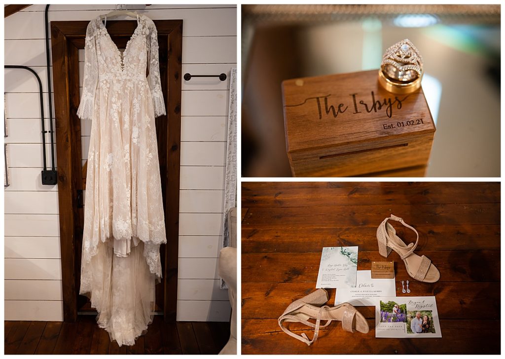 bride's dress and details at roadrunner ranch 