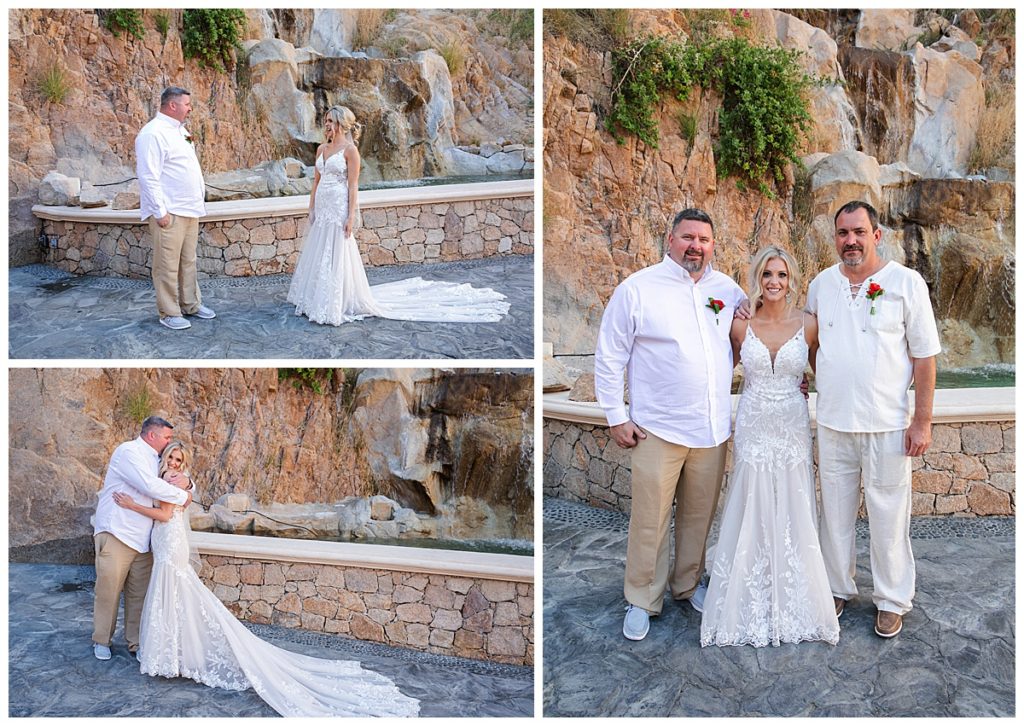 bride's first look with step dad 