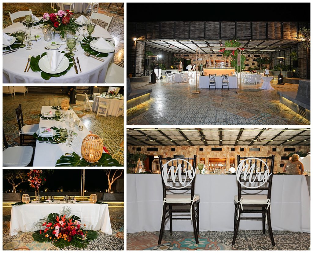 Reception decor at Sandos Finisterra wedding reception 
