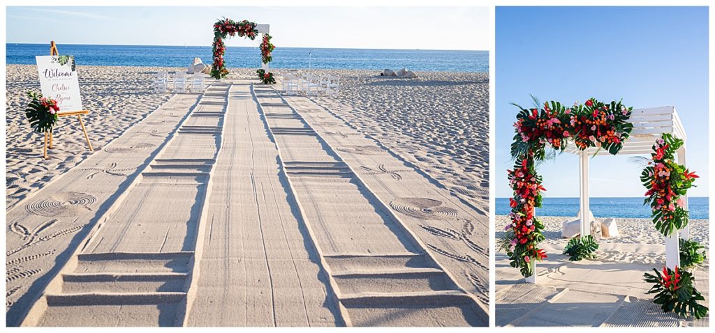 Beach side ceremony space at Sandos Finisterra wedding 
