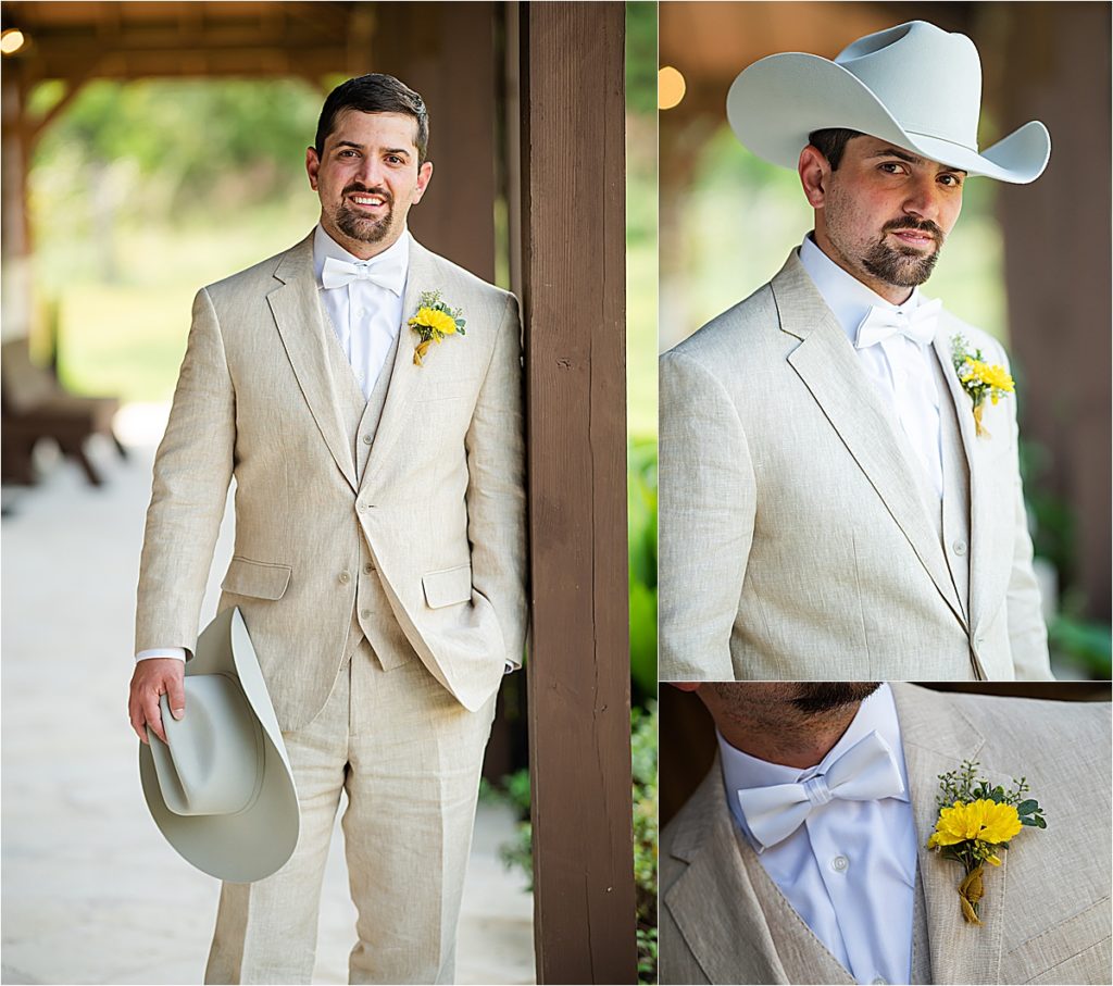 Cowboy hat and linen suit for the groom