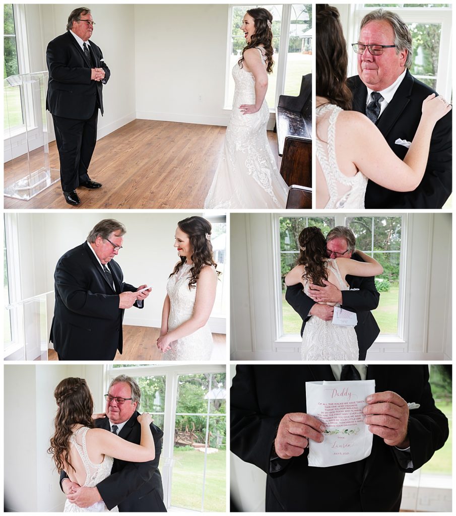 Bride first look with dad 