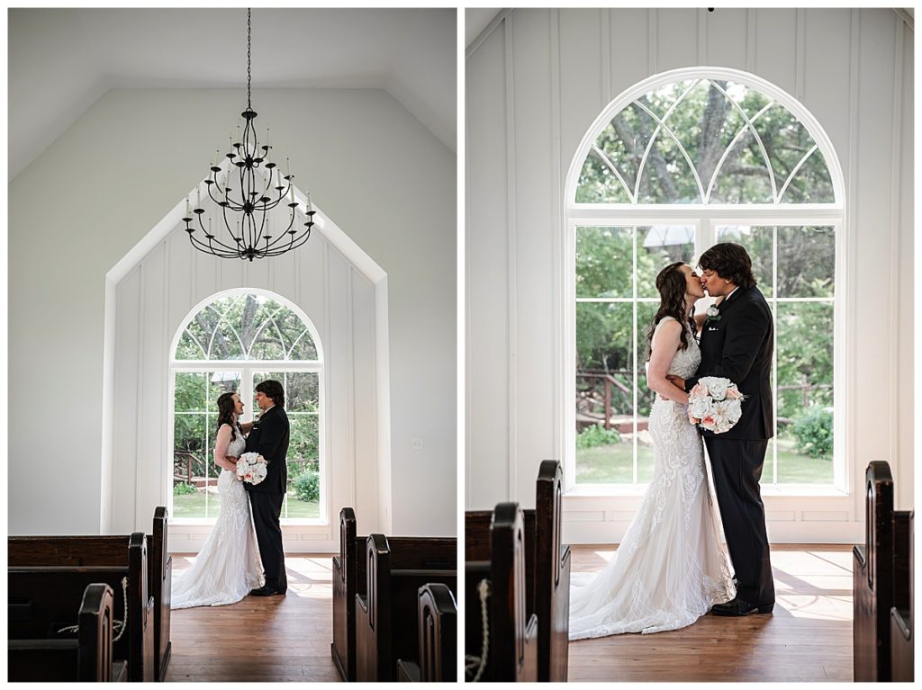 bride and groom in chapel 