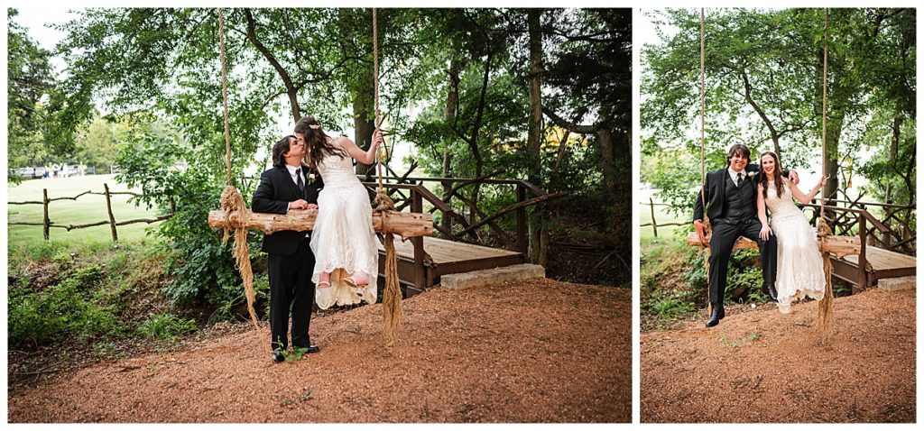 Bride and groom with swing 