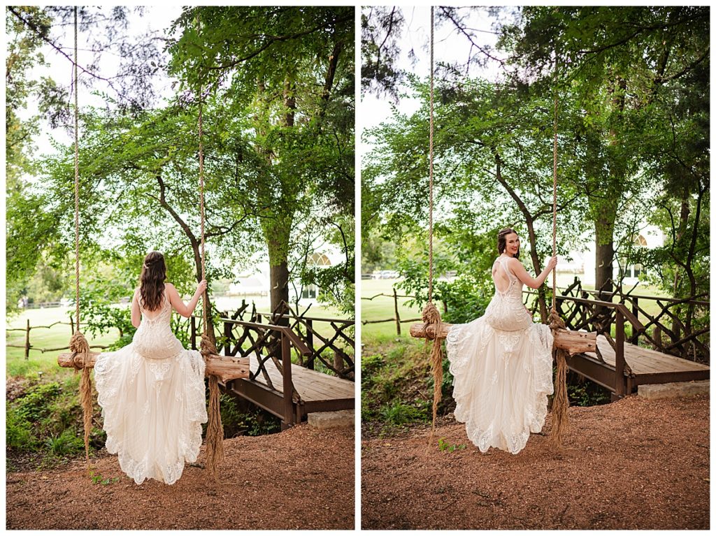 Bride on swing at Thistle Hill Estate 