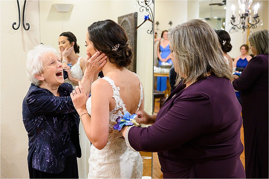 bride and grandma first look